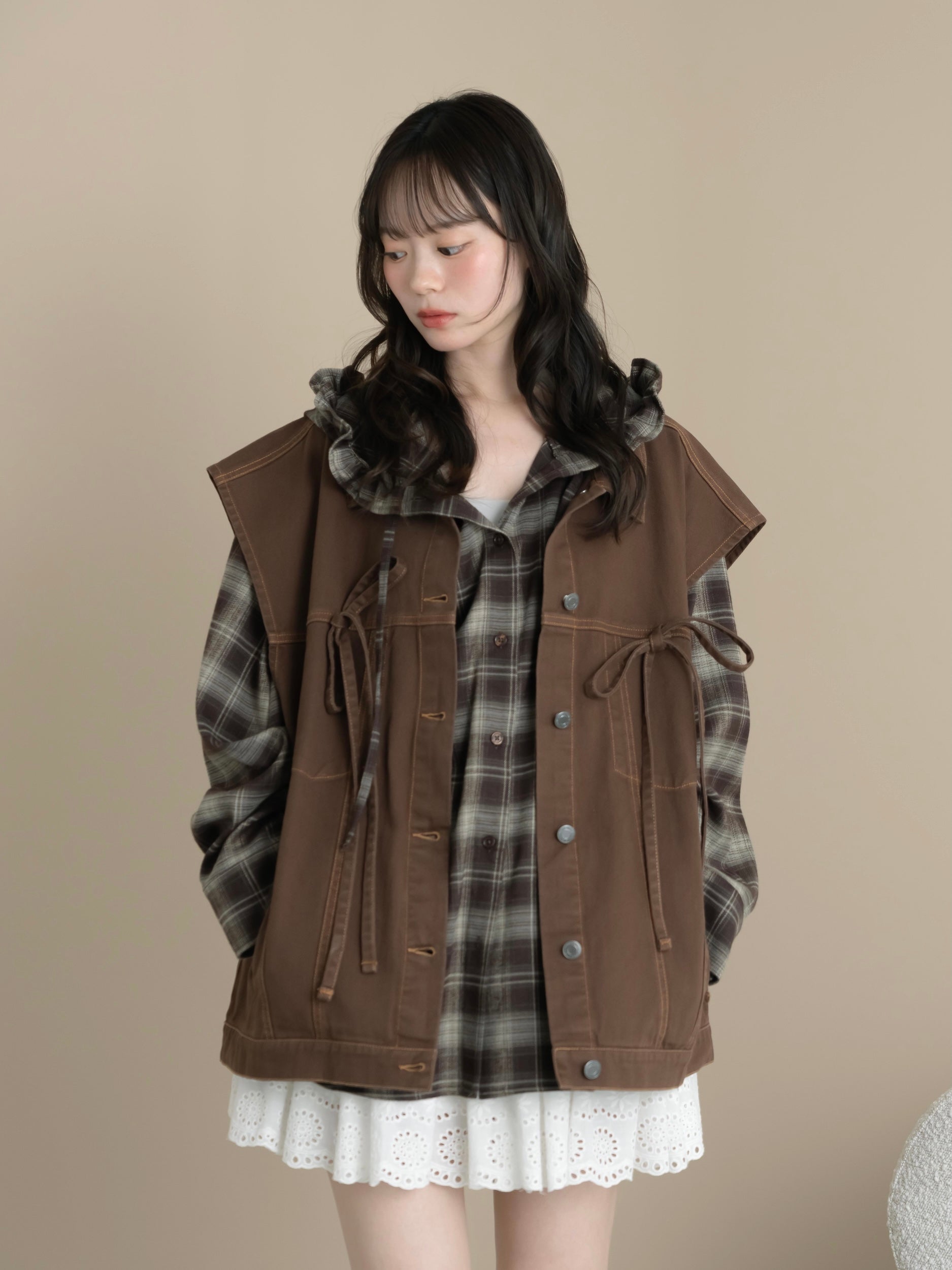 デニムベスト リボン付き ゴールドボタン リボンデニムベスト – mero boutique 2018