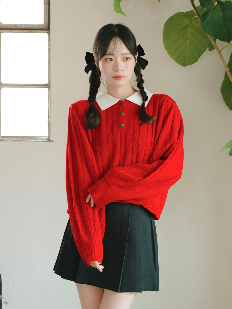 スクールライクケーブルニット