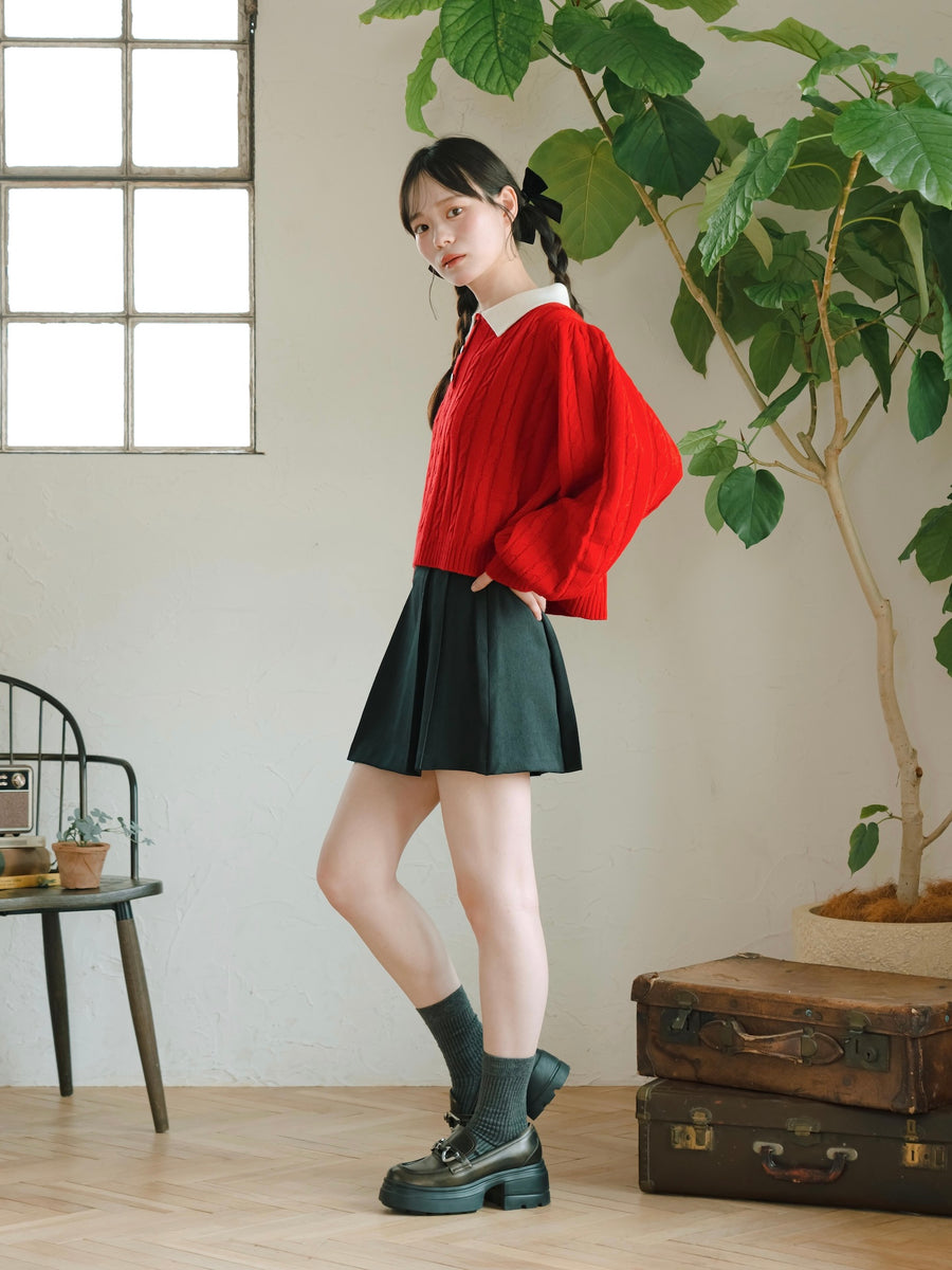 スクールライクケーブルニット