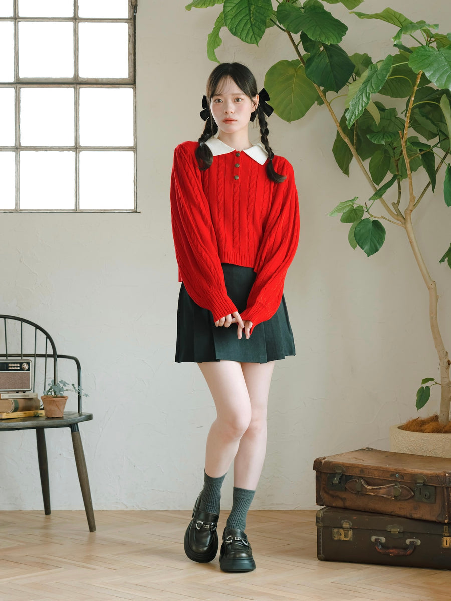 スクールライクケーブルニット