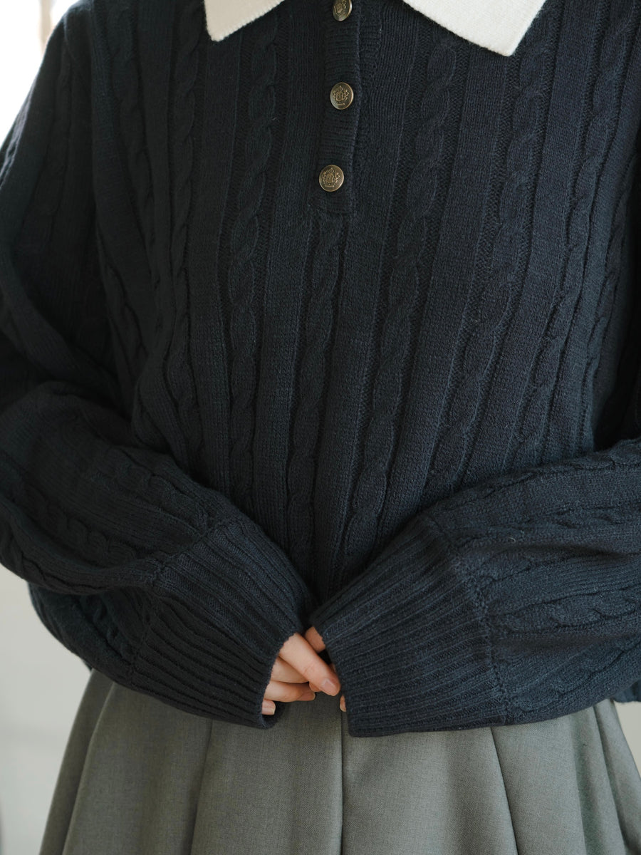 スクールライクケーブルニット