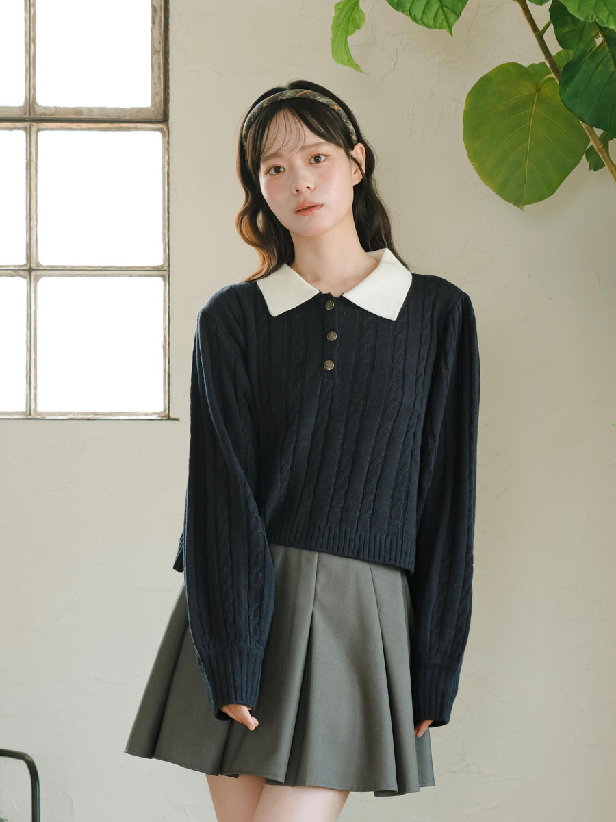 スクールライクケーブルニット