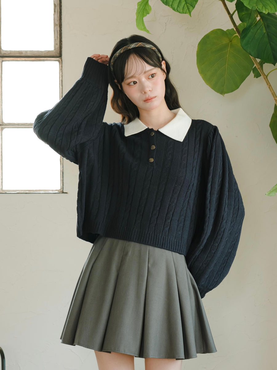 スクールライクケーブルニット