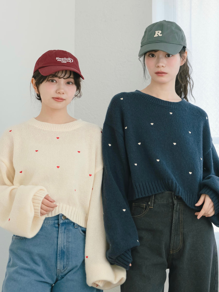 ハート刺繍ゆるニット