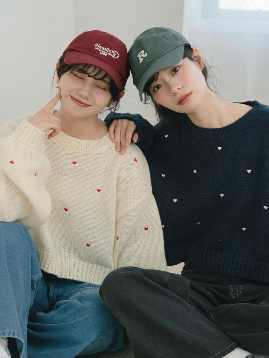 ハート刺繍ゆるニット