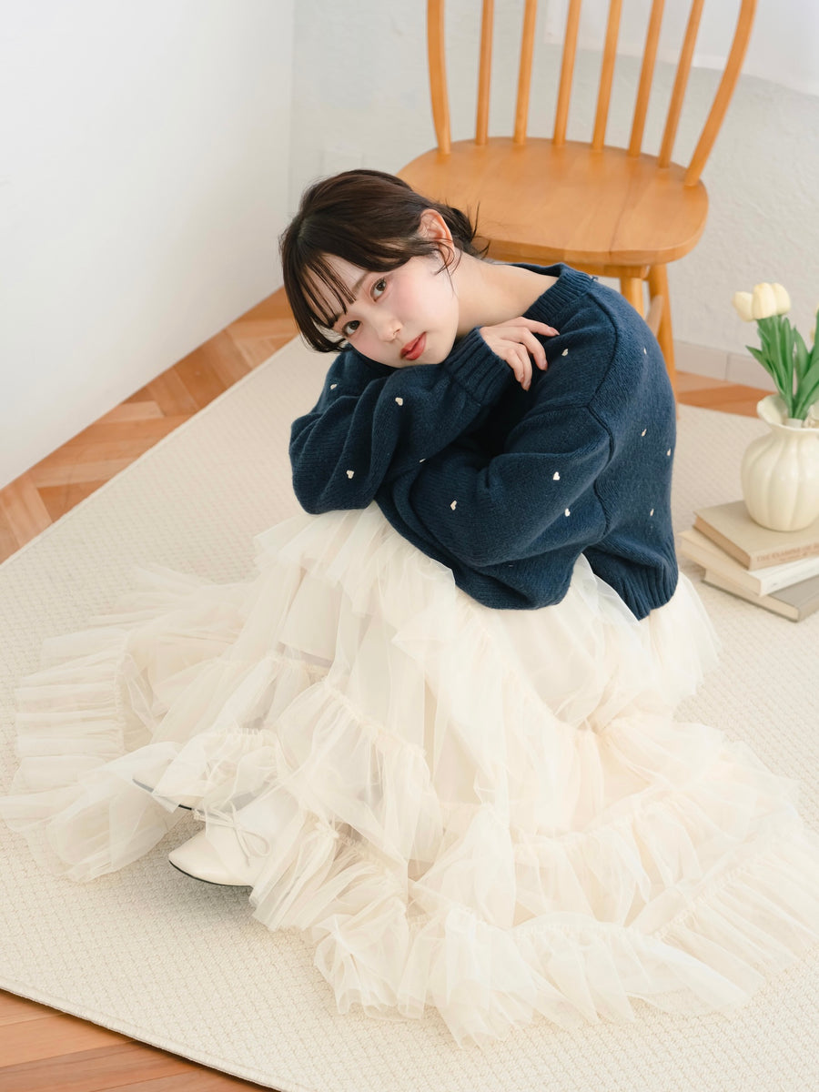 ハート刺繍ゆるニット