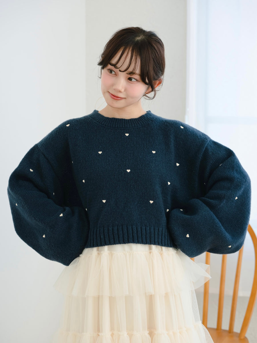 ハート刺繍ゆるニット