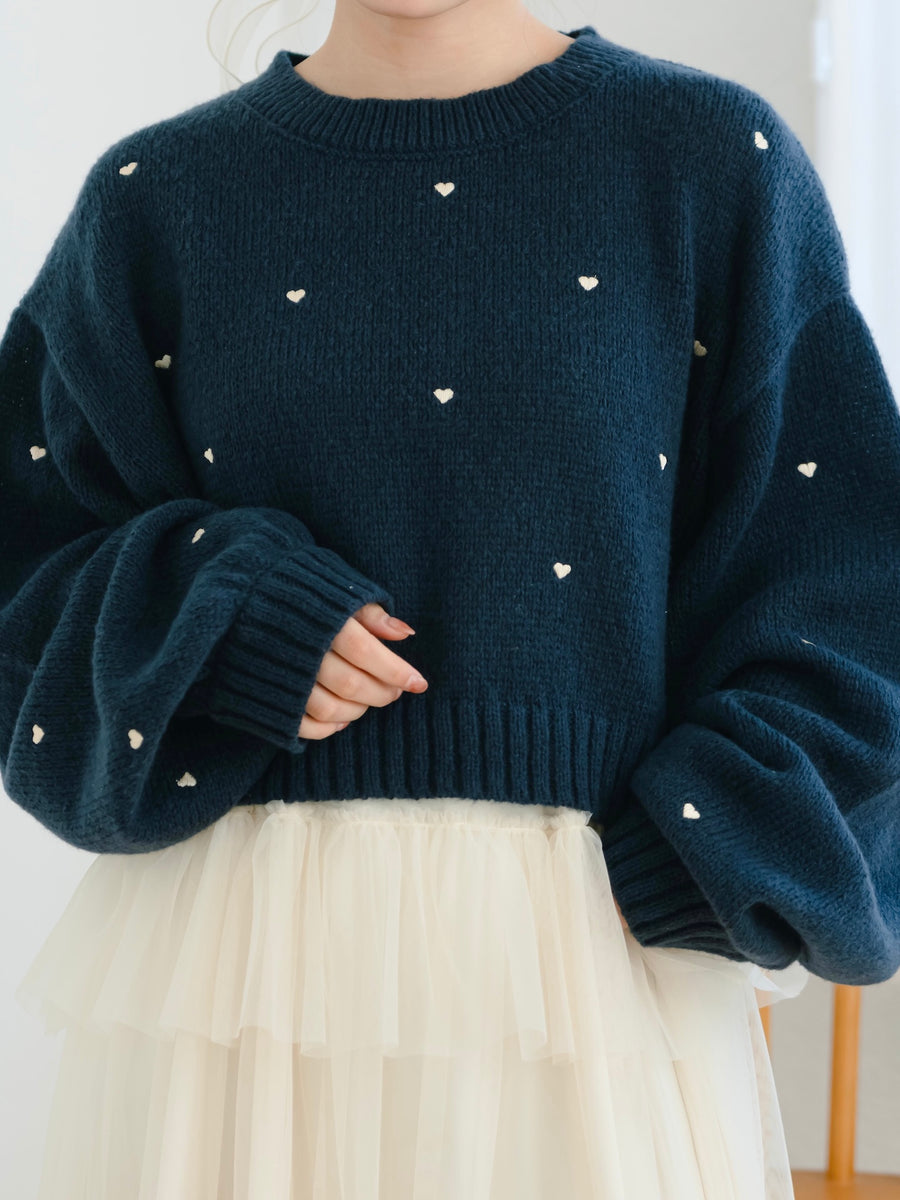 ハート刺繍ゆるニット