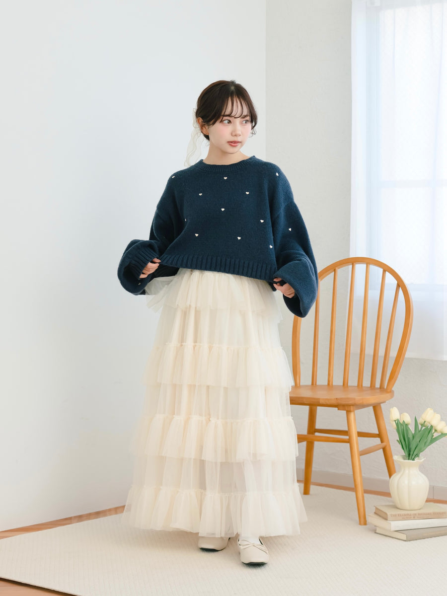 ハート刺繍ゆるニット