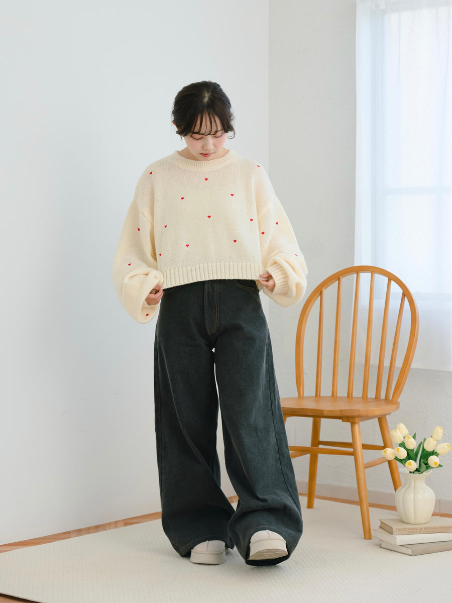 ハート刺繍ゆるニット