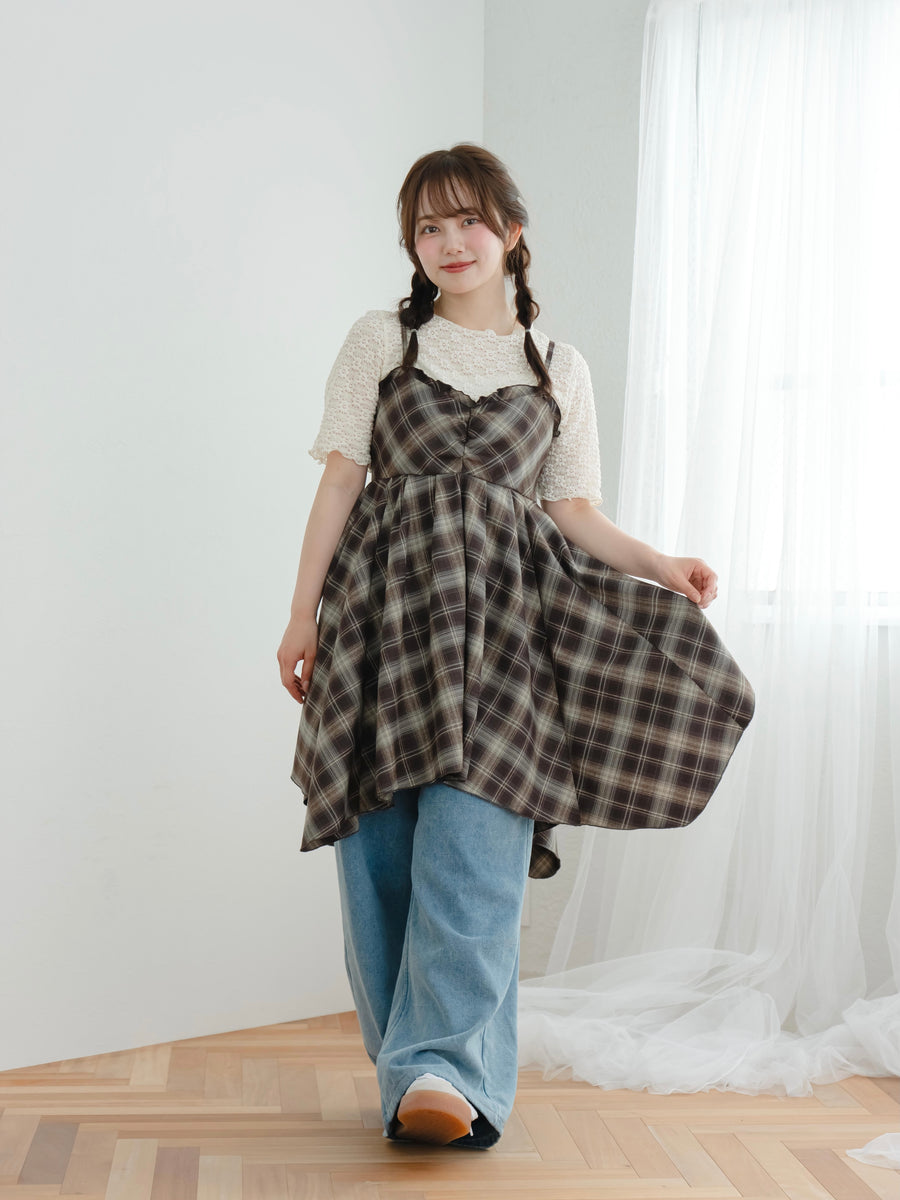 チェックイレヘムキャミワンピース