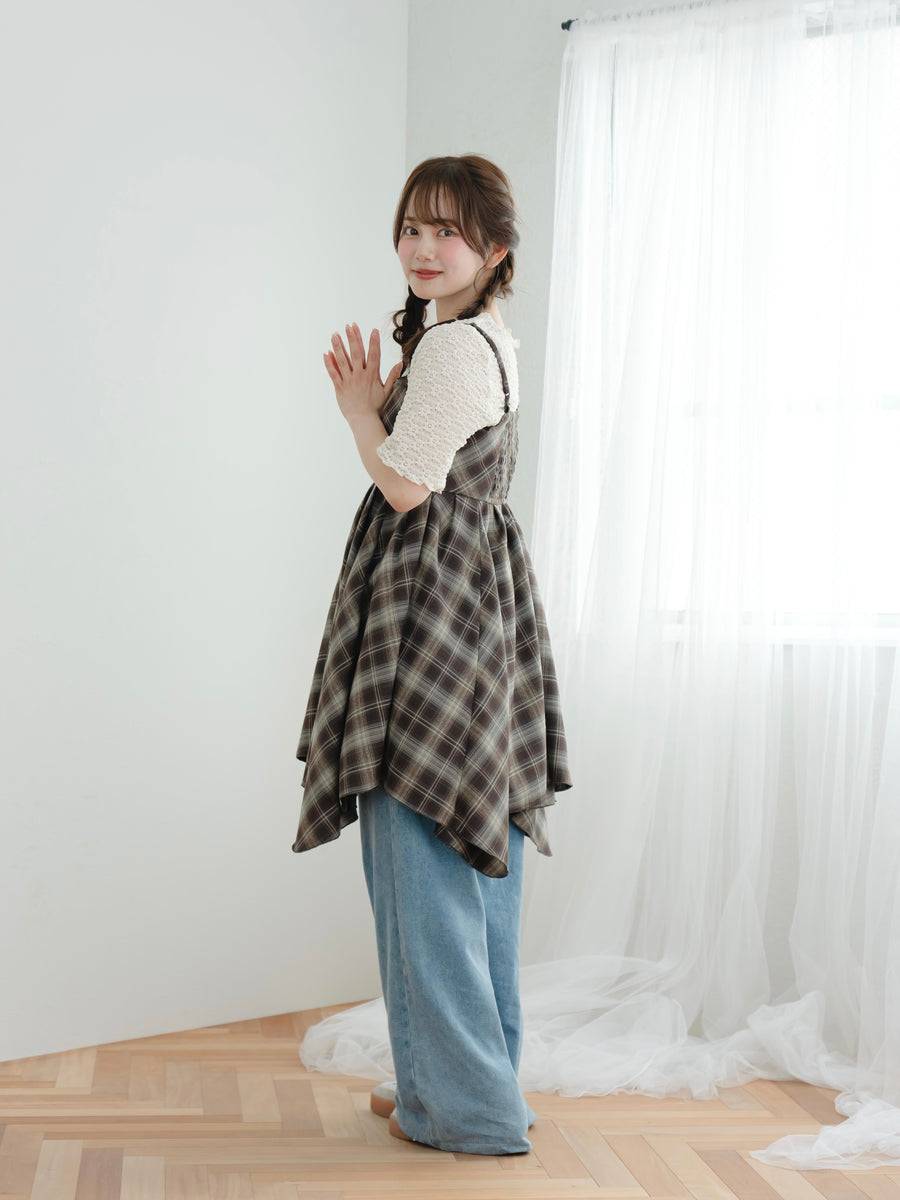チェックイレヘムキャミワンピース