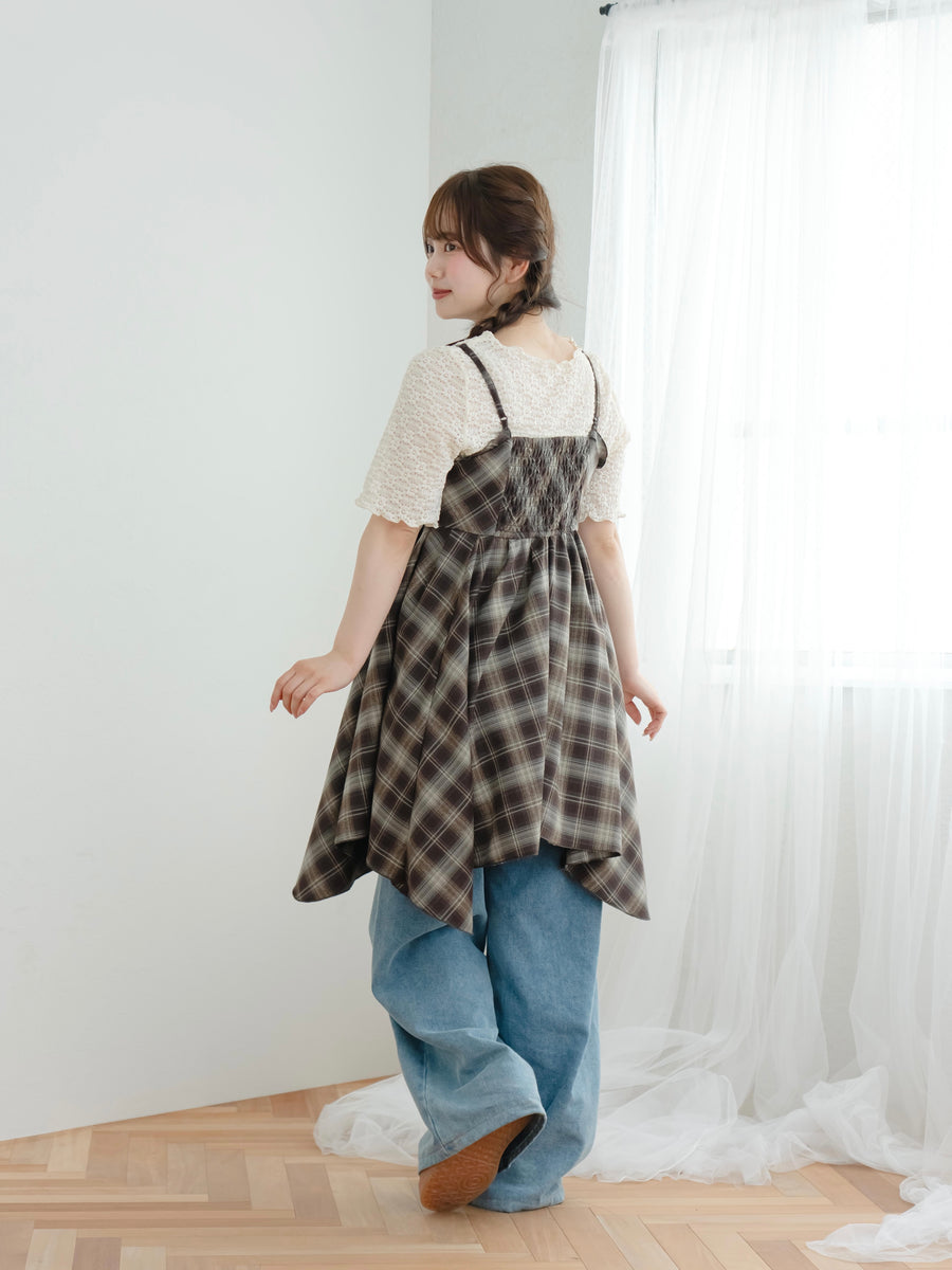 チェックイレヘムキャミワンピース