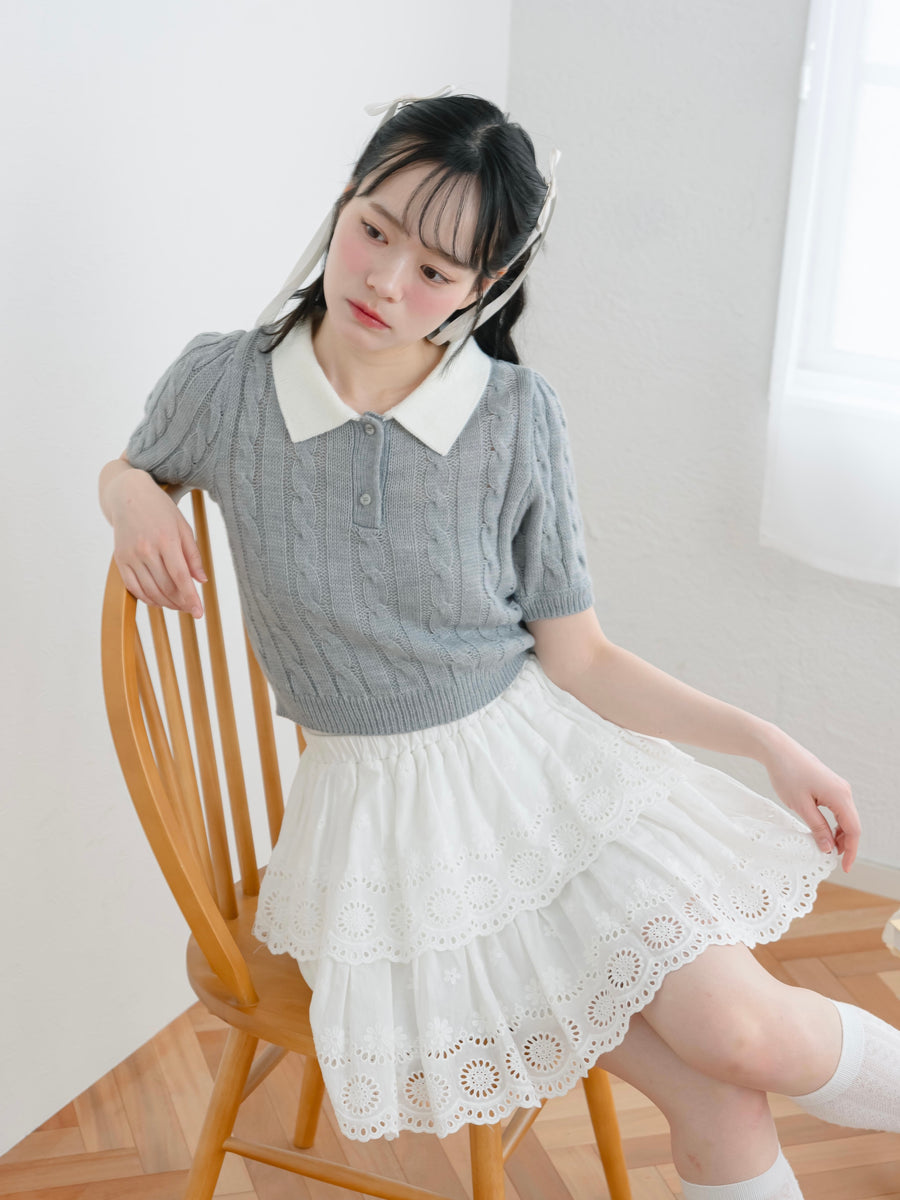 Lace flare mini skirt