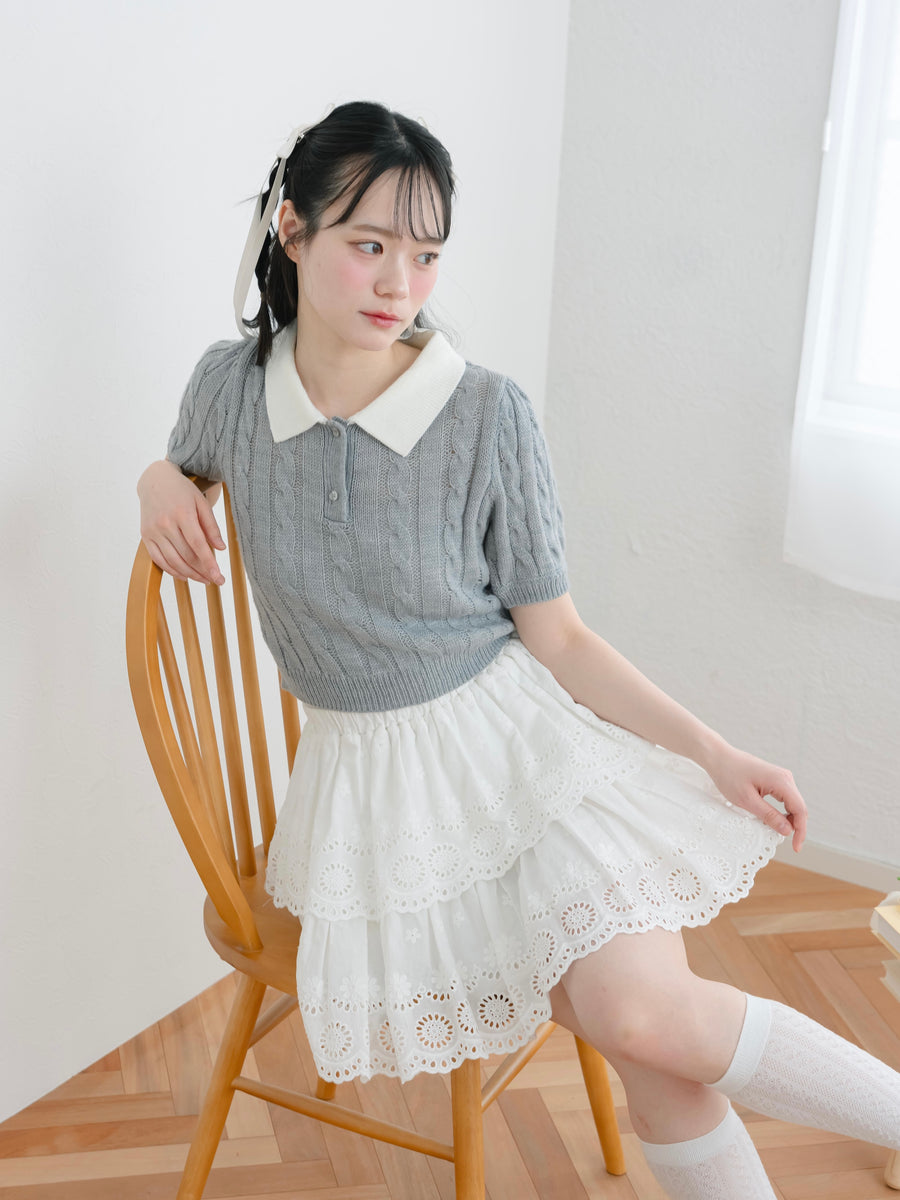 Lace flare mini skirt