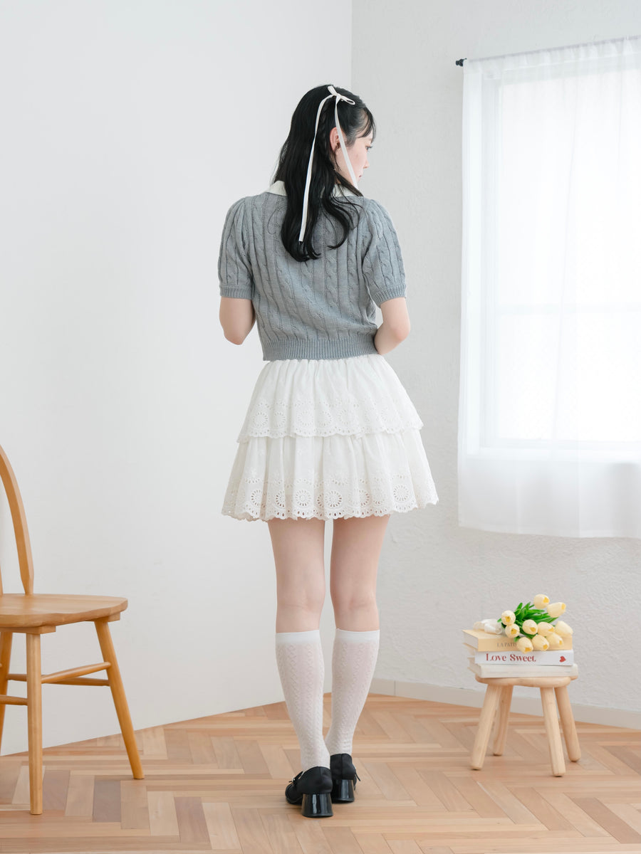 Lace flare mini skirt