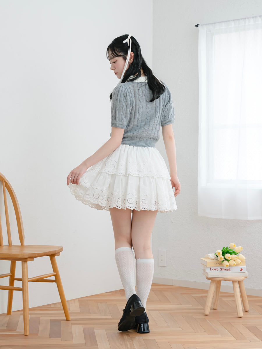 Lace flare mini skirt