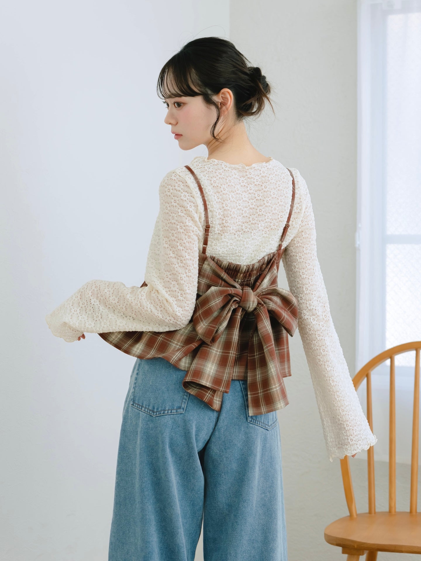 ムーミンデザイン ワイドレッグデニムパンツ MOOMIN×a part of me.】8オンスデニム+チェック パンツ｜Y's for