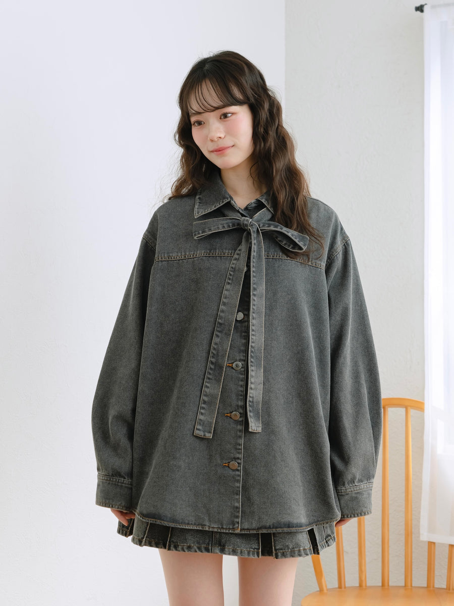 リボンデニムビッグシャツ