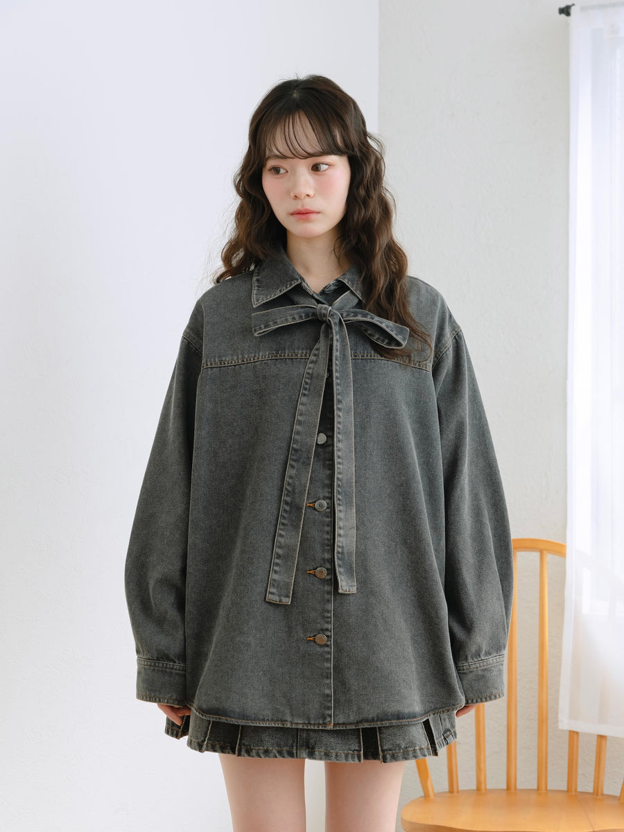 リボンデニムビッグシャツ