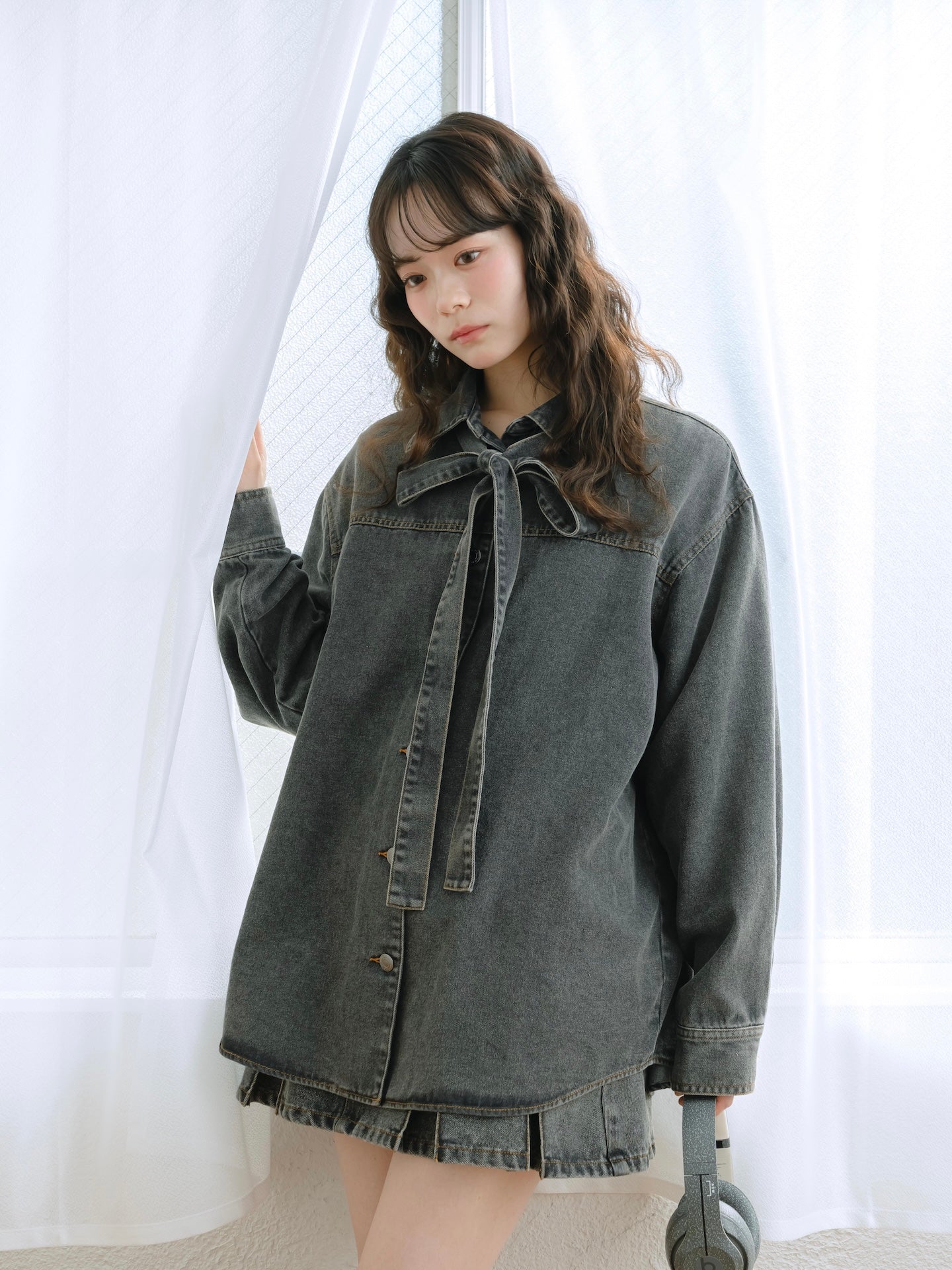 リボンデニムビッグシャツ