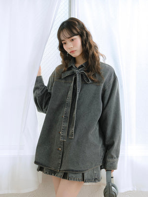 リボンデニムビッグシャツ