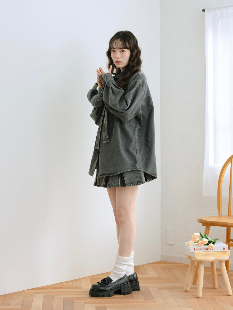 リボンデニムビッグシャツ