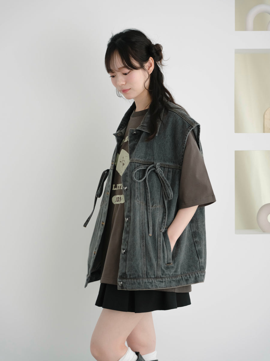 Ribbon denim vest