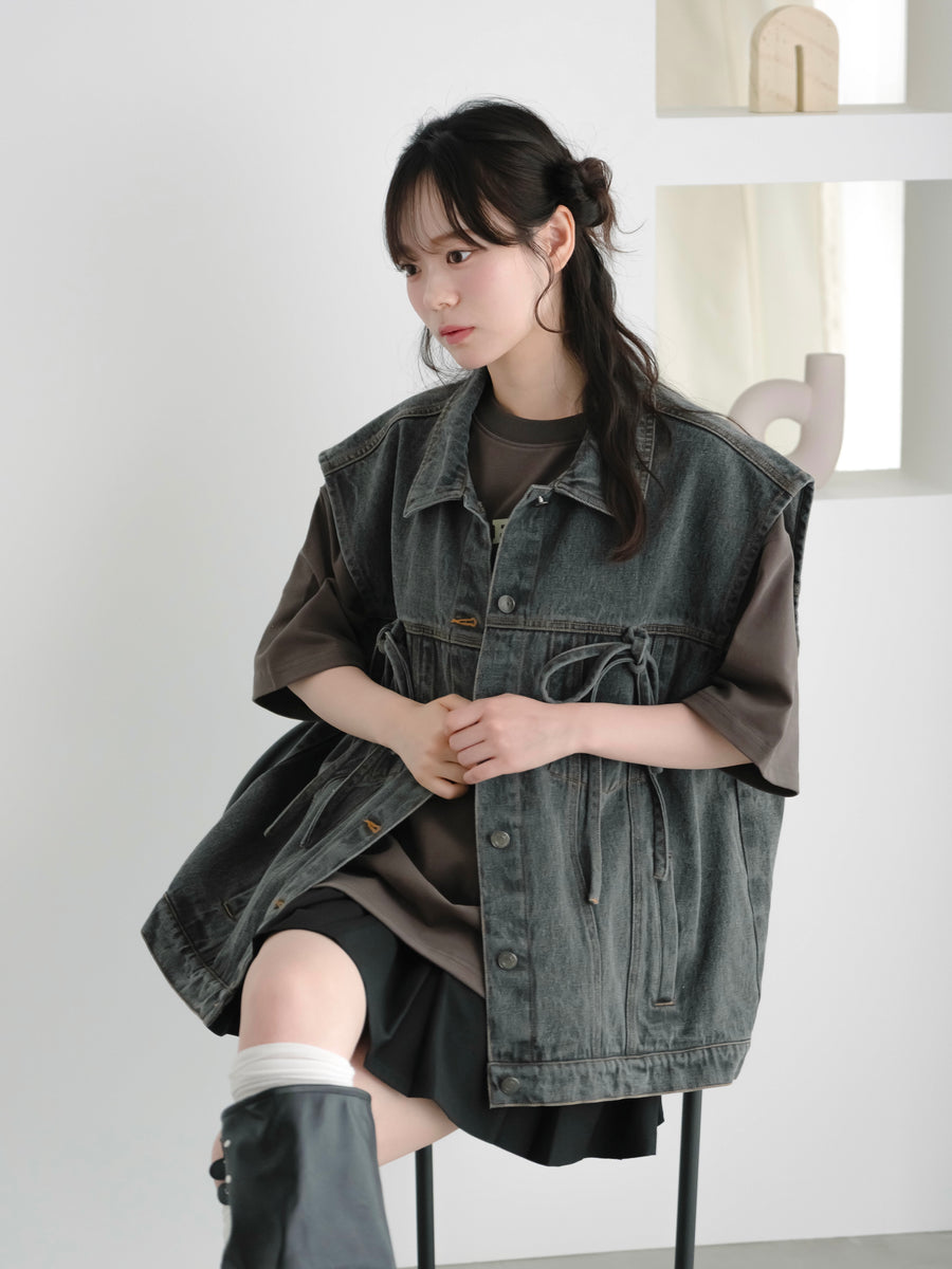 Ribbon denim vest