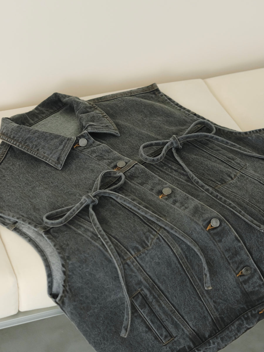 Ribbon denim vest