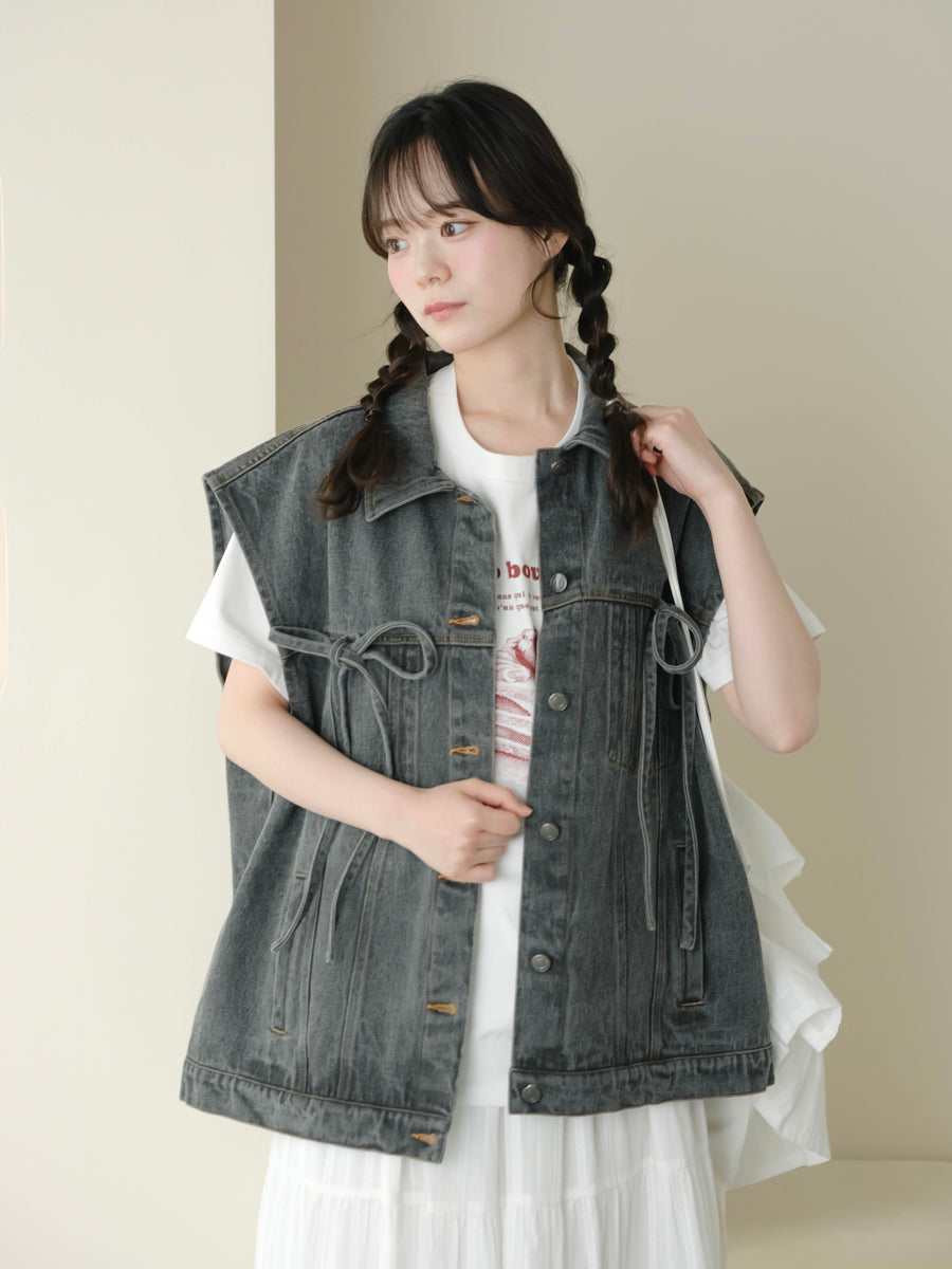Ribbon denim vest