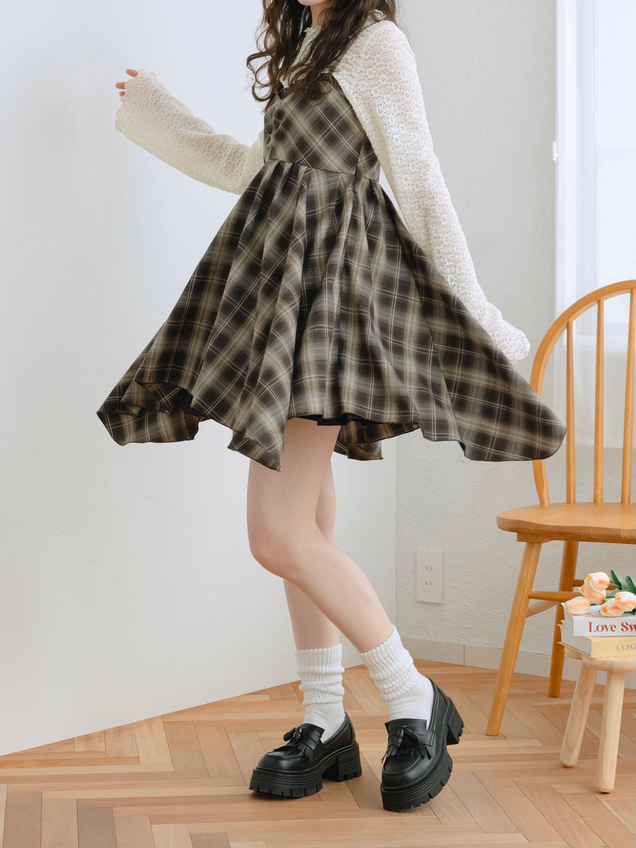 チェックイレヘムキャミワンピース