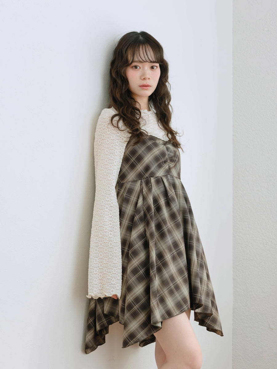 チェックイレヘムキャミワンピース