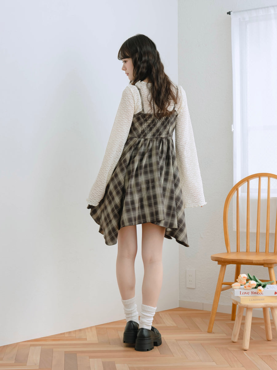 チェックイレヘムキャミワンピース