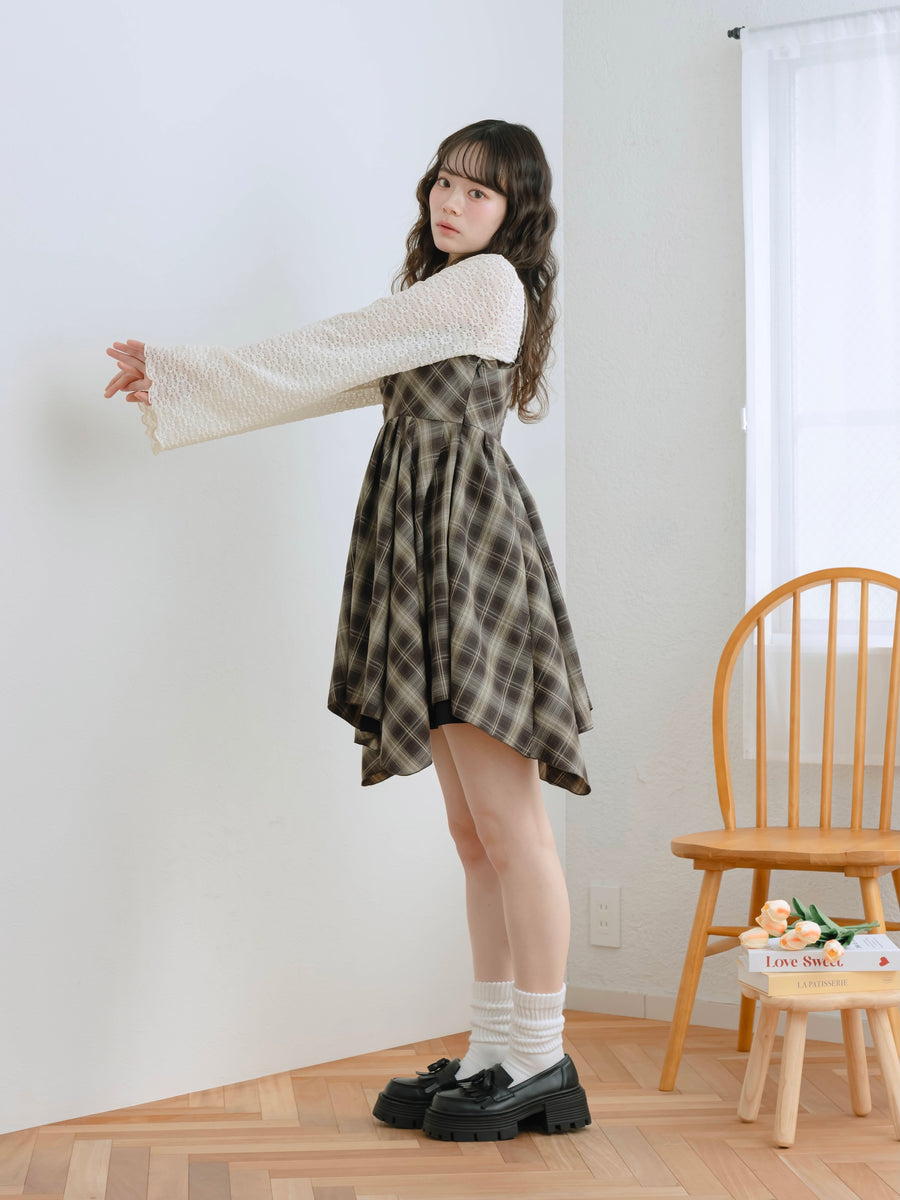 チェックイレヘムキャミワンピース