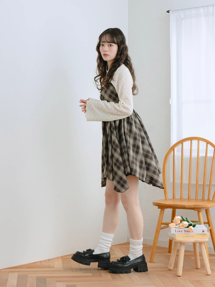 チェックイレヘムキャミワンピース