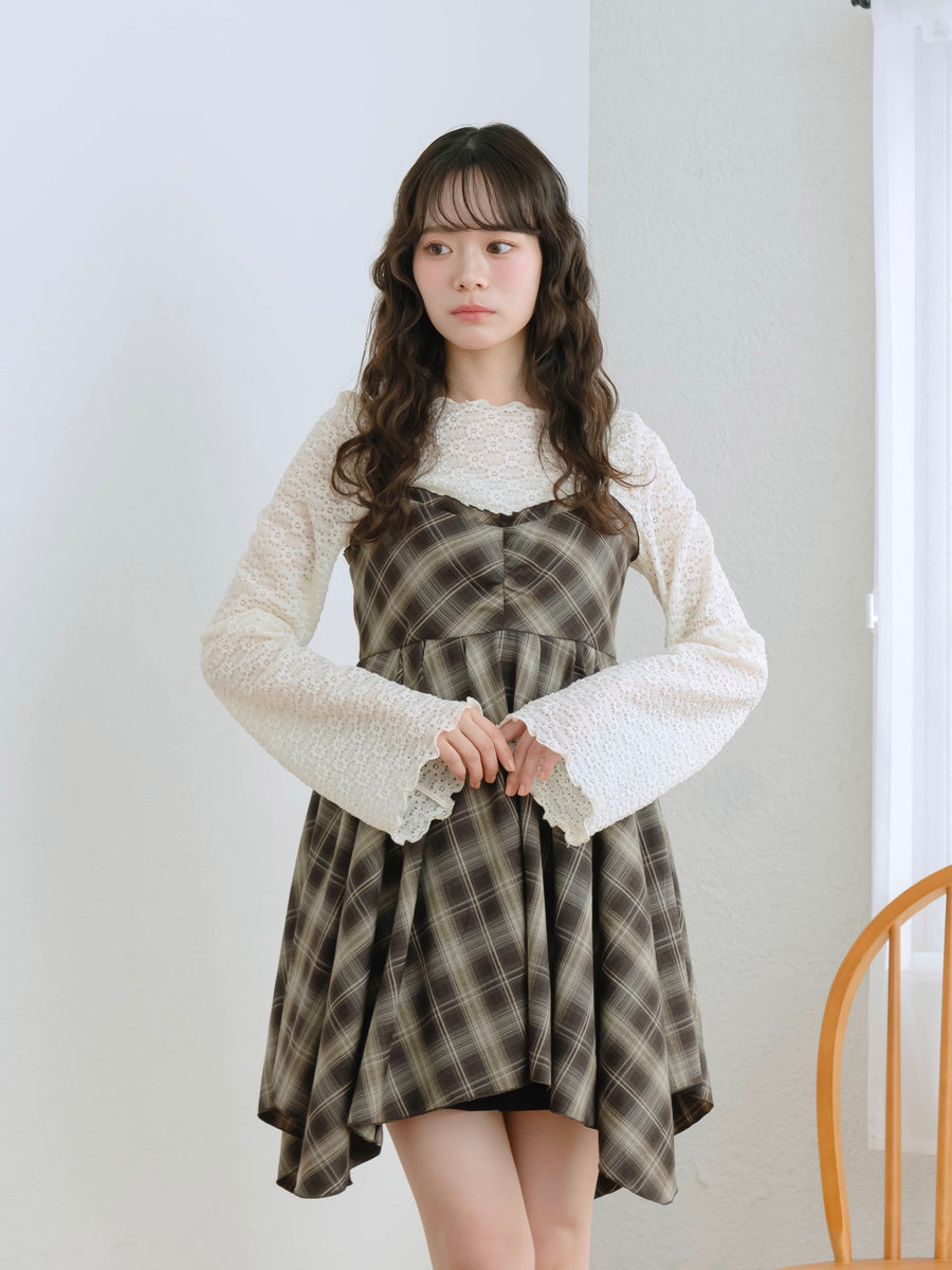 チェックイレヘムキャミワンピース