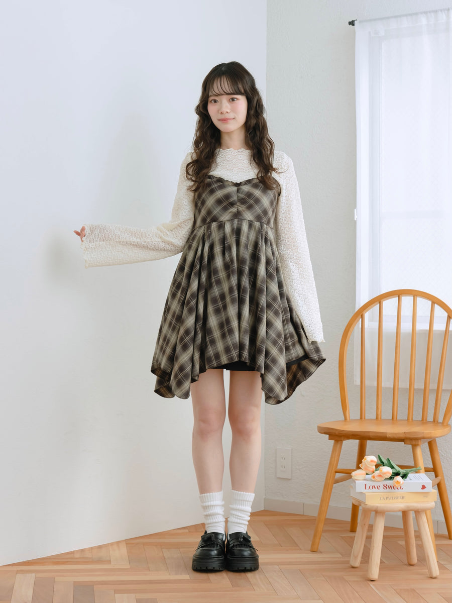 チェックイレヘムキャミワンピース