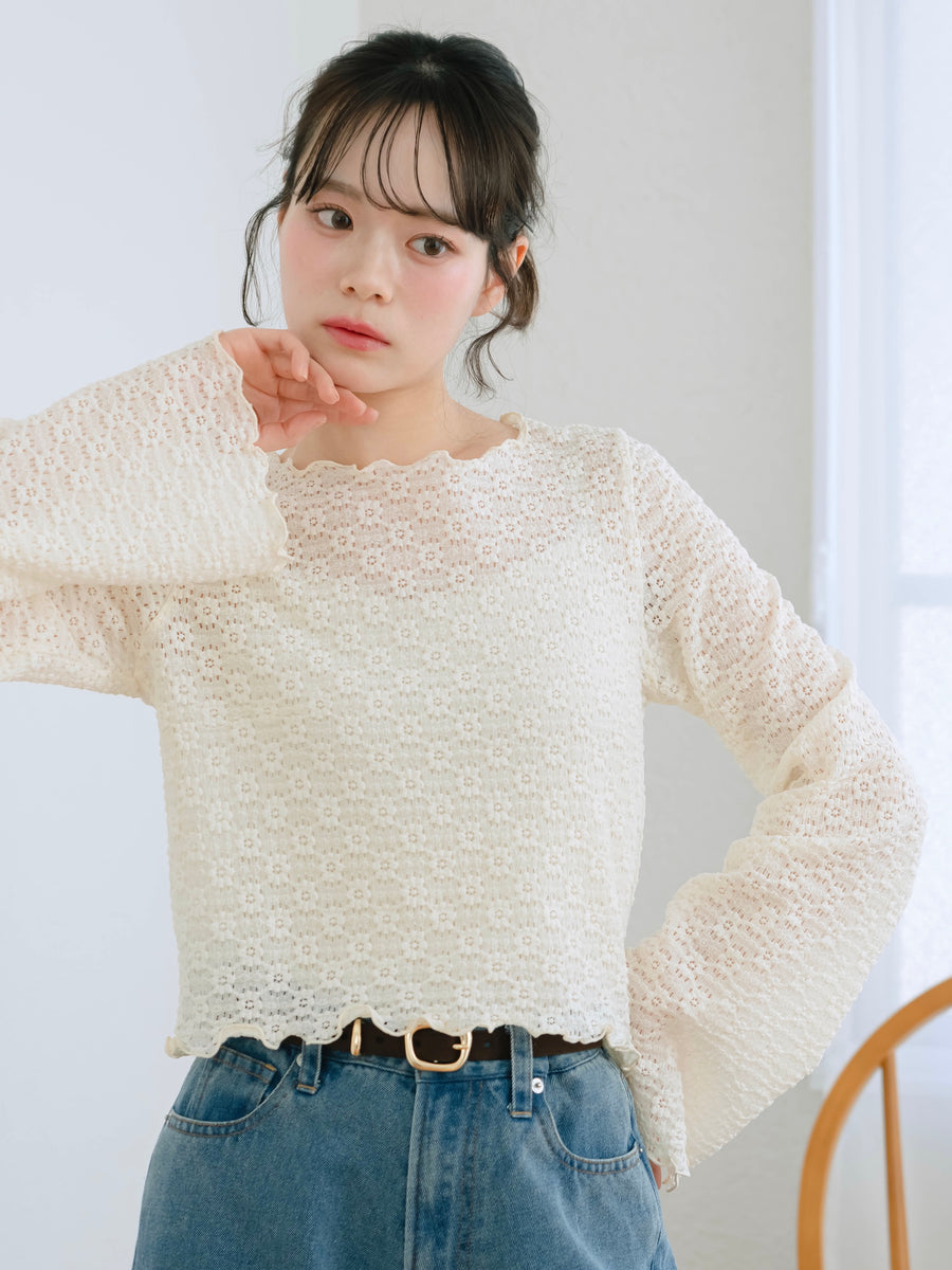 レースフレアスリーブトップス