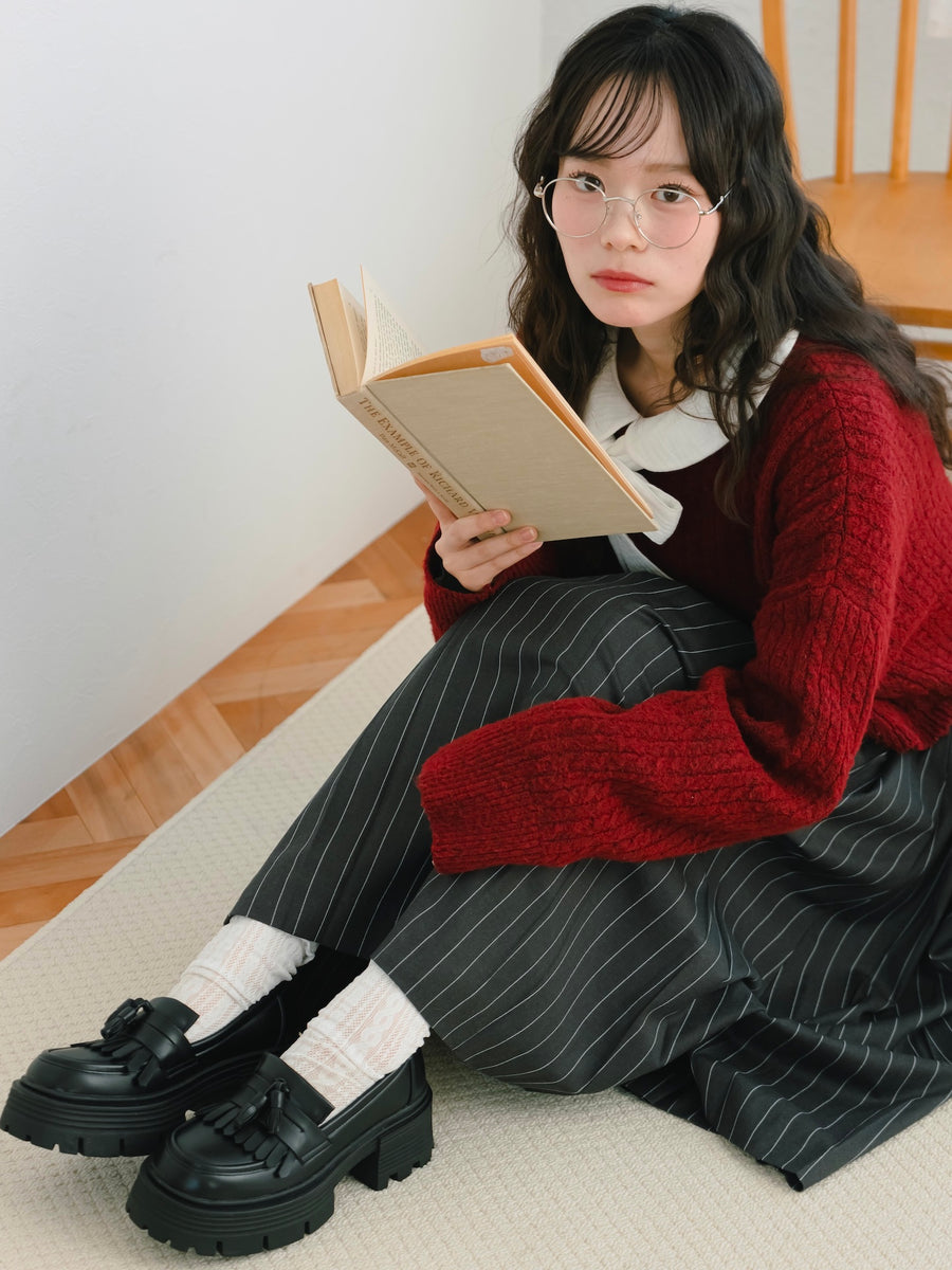 厚底タッセルローファー